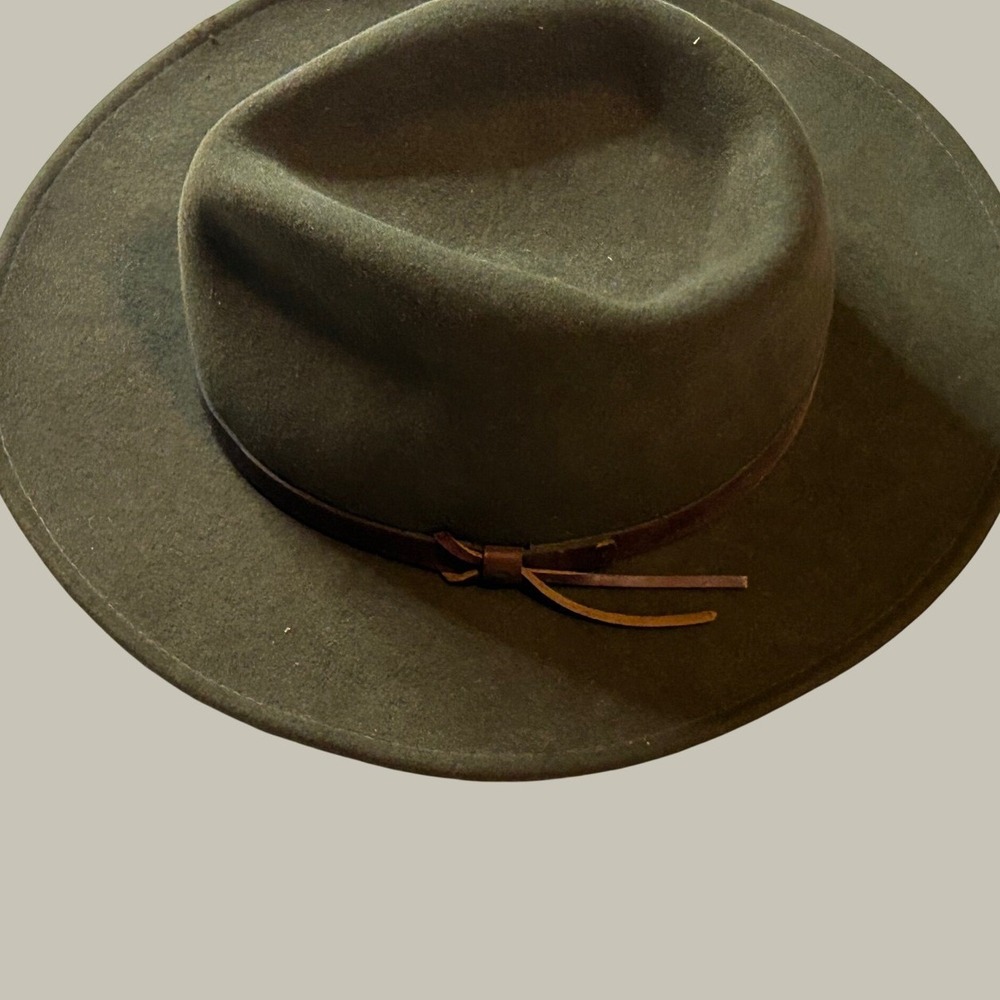 Dorfman Pacific Men's Wool Felt Fedora Hat Olive Green Wide Brim Made in USA L